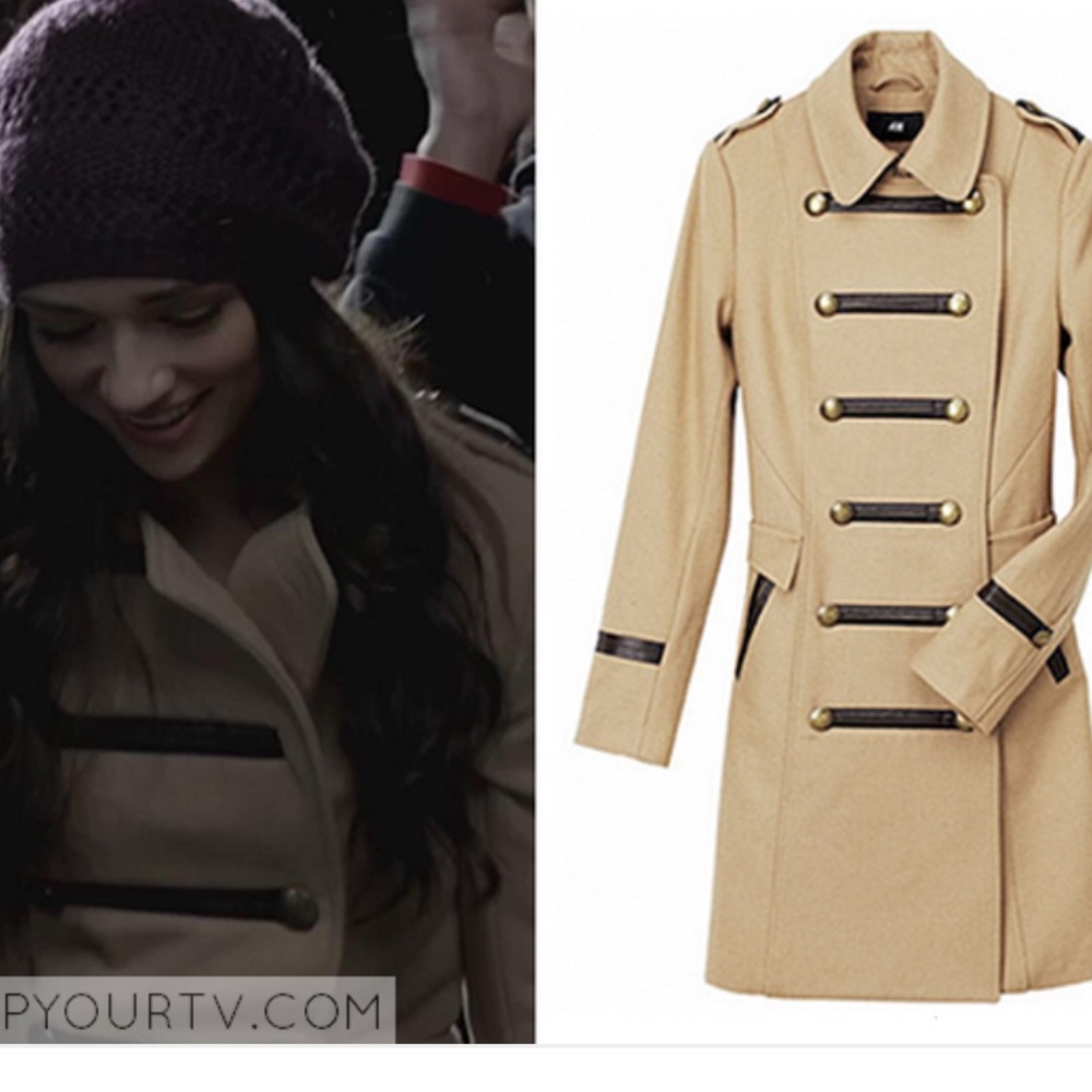 ISO H&M Camel Military Style Coat with Black and Gold Accents